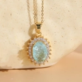 14K gold plated necklace with a light blue resin pendant and sparkling zircon stones - Light Blue