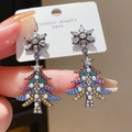 Macro view of Christmas tree earrings with colorful rhinestones and S925 silver needle - Gun Black Snowflake Colorful Zirconia Christmas Tree Earrings (13# Silver Pin-Gun Black-Colorful)