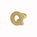 Sparkling 18k gold plated open ring featuring a crystal-encrusted bubble letter Q design - Letter Q / Gold