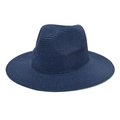 Detailed view of the dark blue straw fedora hat featuring premium woven texture - Navy Blue