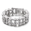 Matte silver stainless steel motorcycle chain bracelet for men with secure clasp - Silver Bicycle Chain Style (KB18913-D)