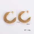 Detail view of gold spiral earrings with precise 27mm height and 30mm width dimensions - Wire Wrapped C-Style (AMLEH217)