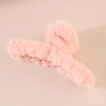 Plush pink faux fur large shark hair claw clip for thick hair styling in autumn and winter - Watermelon red