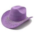Détail du chapeau de cowboy violet en daim avec franges en strass étincelants et chaînes - Violet Taro / M (56-58cm)