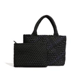 Borsa tote intrecciata a mano con astuccio coordinato in pelle nera e blu scuro - Nero e Blu