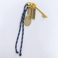 Blue and white woven keychain with vintage gold tennis racket, abacus, and key charms - Royal Blue