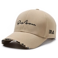 Minimalist khaki baseball cap with black embroidery and checked brim detail - Adjustable / Standard Brim (7.5cm) / Khaki