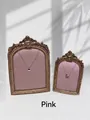 Pink velvet European vintage frames displaying silver pendant necklaces on white background - Small 18.5*12 / Pink