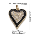 Golden heart pendant with black enamel edge and clear cubic zirconia pavé in copper - Cx156-7 / 18K Gold