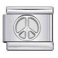 Silver stainless steel Italian charm bracelet link with embossed peace sign symbol - Steel Peace Sign-Y394