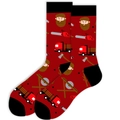 Mid-calf socks in red and black featuring cartoon lumberjack and chainsaw patterns - Size 39-45 / Lumberjack