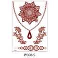 Red henna tattoo sticker with mandala floral pattern and necklace designs model W-308 - Mandala Armband Design (W308-S)