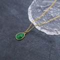 Irregular green aventurine pendant on a 18K gold-plated titanium steel chain - Green Agate