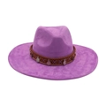 Chapeau Fedora violet foncé à bord large avec ruban ethnique et pièces vintage - Taille unique / Violet