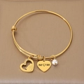 Gold adjustable MOM bracelet with heart pendants and white pearl for Mother's Day - Push-pull Heart Mother-Child Style (KB203624-Z)