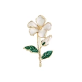Elegant white flower brooch with gold stamens and green enamel leaves for suits - 323 Flower