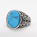 Vintage ring met ovale blauwe steen en Keltische motieven in zilver roestvrij staal - Blauwe Steen / US 7