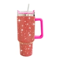 Red rhinestone 40oz stainless steel tumbler with handle and reusable straw - 1200ml (40oz) / Red