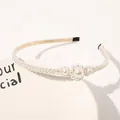 Detail of elegant pearl cluster flower on thin gold metal headband for women - Large and Small Flowers