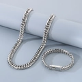 Polished silver titanium steel Cuban chain necklace and bracelet set for men - 11mm Style B (KB184290-Z) / 21cm / Steel