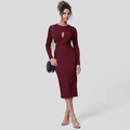 Vestido ajustado burdeos de manga larga con aberturas y elegante abertura lateral - S / Burdeos