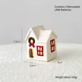 Ceramic Christmas house lamp with white walls, red windows and warm LED glowing light - Small Red Villa