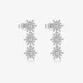 S925 sterling silver triple sunburst drop earrings with elegant fringe effect in silver - Silver Triple Starburst Earrings