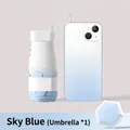Mini sky blue gradient umbrella next to smartphone showing ultra-compact size - 6-Rib Full Shading Gradient Series / Clear Sky Blue