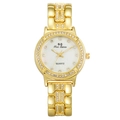 Orologio al quarzo dorato da donna con lunetta in strass e quadrante bianco perla - Oro