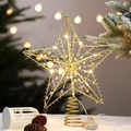 Puntale per albero di Natale a stella dorata con luci LED bianche calde e perle - Stella con Perle Dorate Luminosa / 25cm