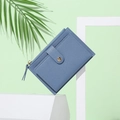 Minimalist mist blue small leather wallet with gold zipper and snap closure detail - Blue