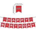 F1 racing birthday party banner with red happy birthday text and checkered flags - Red Checkered Racing Banner