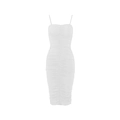 Detail of white ruched bodycon dress showing the fine fabric textures and slim fit style - S / White