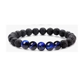 8mm Perlenarmband aus schwarzem Lavastein und blauem Tigerauge für Damen und Herren - Lavastein & Blaues Tigerauge