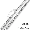 Collier chaîne en acier inoxydable argenté 450x7mm avec fermoir mousqueton réglable - Argent-450x7mm(KN298023-Z)