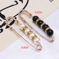 Adjustable waist buckle pins with white faux pearls and black beads in gold finish - Black And White Pearl Combination
