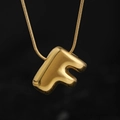 Puffy golden 3D bubble letter F pendant with polished finish on gold snake chain - Gold (F) (Large)