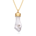 Collier avec pendentif poing en cristal blanc minimaliste et chaîne en finition dorée - Style Blanc (c658)