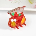 Pinza per capelli a calza di Natale rossa glitterata con foglie di agrifoglio e bacche - Calza di Natale con Glitter Rosso