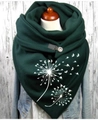 Deep green warm headscarf with dandelion and lizard prints featuring a retro button - 31-Dark Green Dandelion Lizard