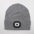 Gray knitted beanie with integrated LED light module for outdoor winter warmth - 4-LED Style / Marl Grey