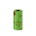 Single roll of green biodegradable pet waste bags with brown paw prints and graphics - Green / Printed / 1.2 Silk