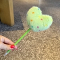 Cute heart-shaped green faux fur ball pen with colorful dots and transparent green barrel - Green Polka Dot