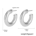 Polished silver stainless steel C-shape hoop earrings with 18.4mm diameter size - Small / Silver