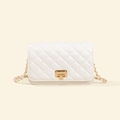 Elegant white quilted shoulder bag with gold chain strap and metal lock closure - White