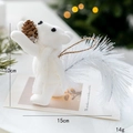 White flocked squirrel ornament with pinecone and soft tail for Christmas tree decor - White Flocked Squirrel