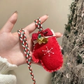 Christmas red felt glove necklace with snowflake embroidery and gold bells decoration - Red Snowflake Glove (Necklace-Red)