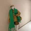 Vibrant emerald green cashmere-feel scarf with long tassels for autumn winter warmth - Grass Green