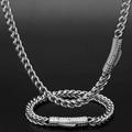 6mm zilveren roestvrijstalen Cubaanse schakelketting en armband set met kliksluiting - 22 inch Ketting (55.88cm) / Stalen Textuur Sluiting