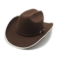 Classico cappello da cowboy western marrone scuro in feltro di lana con bordo bianco - M (56-58cm) / caffè